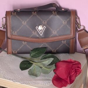 Valentino Orlandi Black and Brown Logo Crossbody Bag
